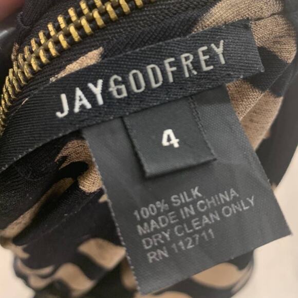 JAY GODFREY Black and Tan Animal Print Silk Mini Dress - Picture 5 of 5